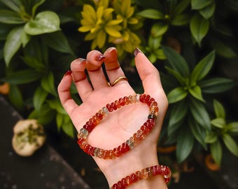 Natuurlijke oranje aardbeienkwarts kralenarmband|Zonnesteenkwarts kralen edelsteen armband|Oranje aardbeienkwarts handgemaakte sieraden|Geef haar een cadeau