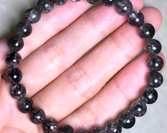 Natural Herkimer Diamond Beaded Bracelet|Round Black Diamond Bracelet|Gemstone Beads Bracelet|Handmade Herkimer Quartz Jewelry|Gift for Her