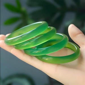Natural Agate Gemstone Handmade Unisex Bangle|Green Jade Agate Crystal Healing Bangle Bracelet|Agate Real Green Jade Jewelry|Gift For Her