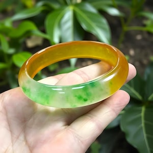 Natural Yellow Ice Jade Bangle|Green Jadeite Healing Crystal Bangle Bracelet|Quartzite Jade Bangle|Handmade Jade Gemstone Jewelry|Women Gift