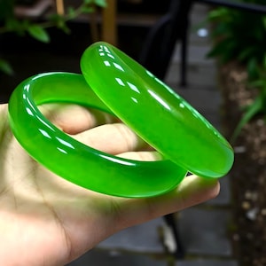 Natural Green Jade Bracelet Bangle|Dark Ice Green Jade Gemstone Bangle| Handmade Healing Jadeite Jade Bangle|Ice Jade Jewelry|Gift For Women