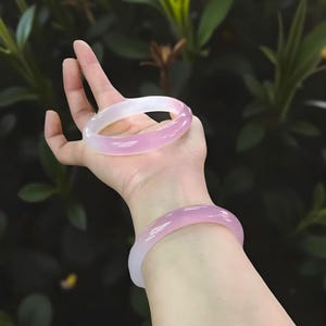 Natural!! Pink and White Handmade Agate Unisex Bangle|Agate Jade Gemstone Bangle Bracelet|Healing Crystal Agate Real Jewelry|Gift For Her