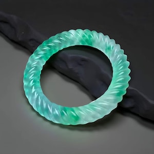 Natural Carved Green Jade Bangle|Unisex Jade Gemstone Healing Bangle Bracelet|Real Ice Quartzite Bangle|Handmade Jade Jewelry|Gift For Her