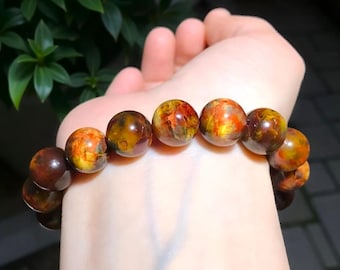 Pulsera de cuentas redondas de pietersita natural/Pulsera de piedras preciosas de pietersita/Joyería artesanal de pietersita amarilla/Pulsera de cuentas de piedra/Regalo para ella