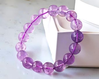 Natural Amethyst Quartz Bracelet|Purple Gemstone Beaded Bracelet|Lavender Dream Amethyst Beads Bracelet|Handmade Amethyst Jewelry|Gift Women