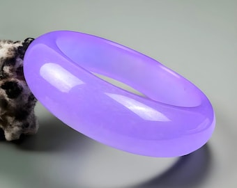 Natural Lavender Jade Beaded Bangle Bracelet - 7.5 Inch, Round Gemstone Beads