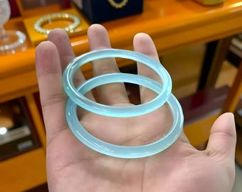 Blue Ice Thin Handmade Agate Bangle|Agate Jade Gemstone Healing Bangle Bracelet|Blue Agate Bangle|Natural Agate Jade Jewelry|Gift For Women