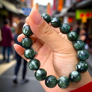 Natural Seraphinite Beaded Bracelet|Seraphinite Green Gemstone Bracelet|Seraphinite Handmade Bead Bracelet|Unisex Stone Bracelet|Gift Her