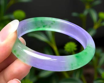 Natural Violet Jade Bangle|Ice Green Jadeite Healing Bangle Bracelet|Lavender Quartzite Jade Bangle|Handmade Jade Gemstone Jewelry|Gift Her