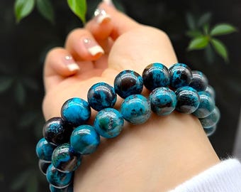Blue Malachite Beaded Bracelet|Natural Gemstone Bracelet|Malachite Handmade Jewelry|Azurite Malachite Crystal Stone Bracelet|Gift For Her
