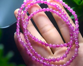 ピンクビーズブレスレット、6 mm レピドライト、4 mm ファセットピンク