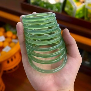 Natural Thin Green Agate Bangle|Agate Jade Heal Gemstone Bangle Bracelet|Jade Agate Bangle Bracelet|Agate Jade Handmade Jewelry|Gift For Her