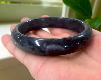 Original Solid Dark Black Jade Unisex Bangle|Regular Jade Jewelry|Black Jade Gemstone Bracelet Bangle|Healing Stone Jade Bangle|Gift For Her