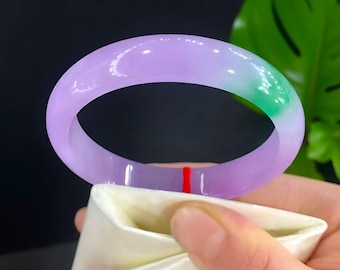 Unisex Natural Two Color Jadeite Jade Bangle|Green Jade Handmade  Jewelry|Lavender Jade Gemstone Bangle Bracelet|Ice Jadeite Bangle|Gift Her