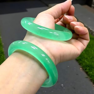 Natural Green Thick Jade Bangle|Jadeite Jade Gemstone Healing Bangle Bracelet| Quartzite Jade Bangle|Jade Handmade Jewelry|Gift For Women