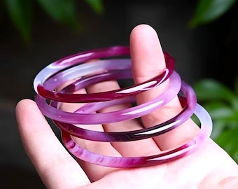 パープルの半透明翡翠バングル、滑らか、ラウンド、コンフォート