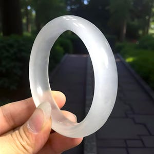 Natural White Jade Bangle|Ice Jade Quartzite Gemstone Bangle Bracelet|White Jadeite Jade Bangle|Handmade Jade Healing Jewelry|Gift For Women