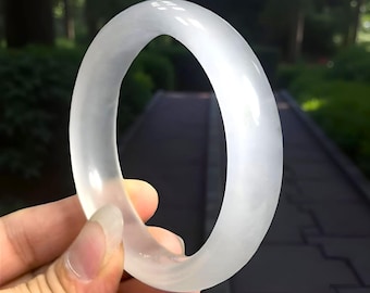 天然白翡翠バングル：滑らかな宝石ブレスレット（52 mm-65 mm） - Etsy