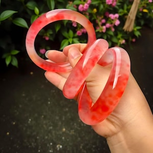 Natural Red Floating Flower Jade Bangle|Red Heal Bangle Bracelet|Ice Translucent Jade Bangle|Handmade Jade Quartz Gemstone Jewelry|Gift Her