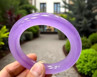 Natural Lavender Ice Unisex Jade Bangle|Purple Jade Gemstone Bangle Bracelet|Violet Quartzite Bangle|Handmade Healing Jade Jewelry|Girl Gift