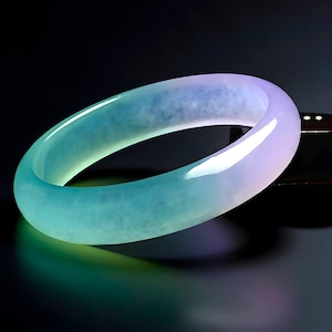 Natural Purple Ice Jade Bangle Unisex|Sky Blue Jade Gemstone Bangle Bracelet|Two Tone Jade Bangle|Handmade Lavender Jade Jewelry|Women Gift,