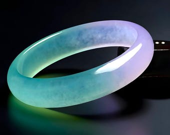 Natural Purple Ice Jade Bangle Unisex|Sky Blue Jade Gemstone Bangle Bracelet|Two Tone Jade Bangle|Handmade Lavender Jade Jewelry|Women Gift,
