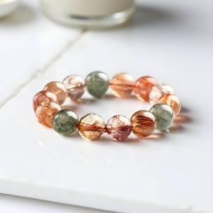 Natural Colorful Rutilated Quartz Bead Bracelet|Healing Quartz Gemstone Bracelet|Handmade Rutilated Beaded Bracelet|Quartz Jewelry|Gift Her
