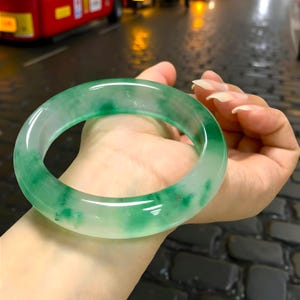 Natural Floating Flower Jade Bangle|Ice Green Jadeite Healing Bangle Bracelet|Quartzite Jade Bangle|Handmade Jade Gemstone Jewelry|Gift Her