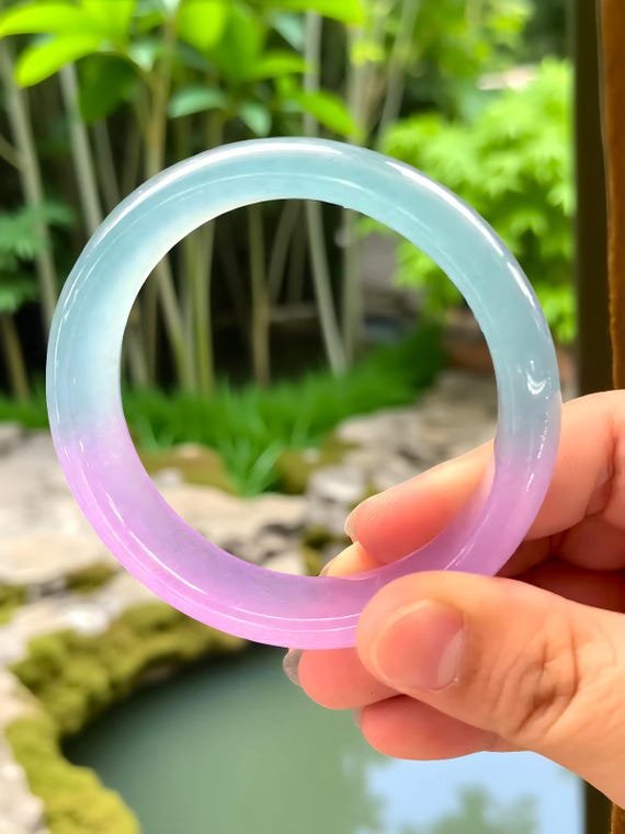 Natural Lavender Jade Bangle For Women|Blue Jade Gemstone Bangle Bracelet|Double Color Jade Bangle|Handmade Purple Jade Jewelry|Gift For Her