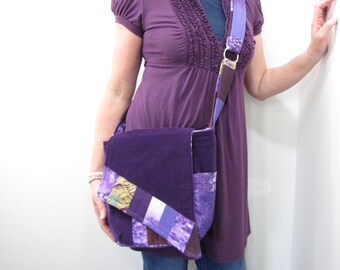 Crossbody Messenger Bag Purple Patchwork