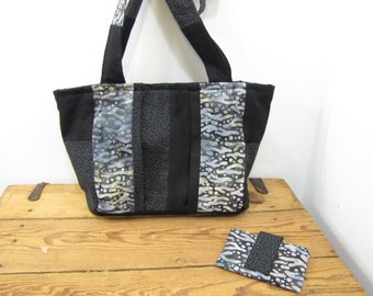 Handbag Tote Bag Black and Gray Patchwork