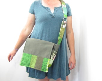 Green Patchwork Messenger Bag