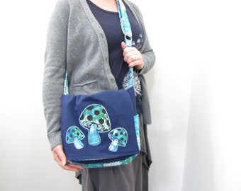 Hippie Messenger Crossbody Purse So Blue Mushrooms