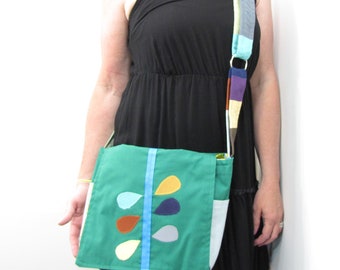 Hippie Messenger with Leaves Kelly Green Patchwork
