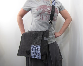 Gray Corduroy Patchwork Messenger Bag