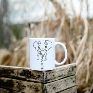 Elephant Coffee Mug: White Ceramic Minimalist Animal Lover Gift