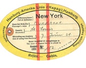 Baggage Tag, Hamburg-Amerika Linie steamship, 1929 destination New York