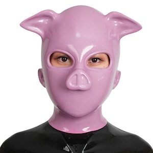 Feturax Silikon-Vollkopf-Schweinemaske, realistische Schweinehaube, Cosplay, benutzerdefinierte Pelzmütze, rosa Farbe mit Augenlöchern