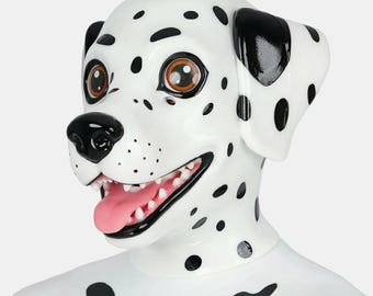 Silicone Dalmatian Hood Furry Mask for Cosplay Costumes Dog Play Party Makeup