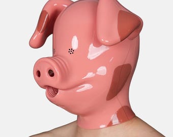 Cappuccio integrale in silicone a forma di maiale per costumi cosplay, maschera da maiale con orecchie flosce per Halloween, fursuit (non in lattice), disponibile in 4 taglie.