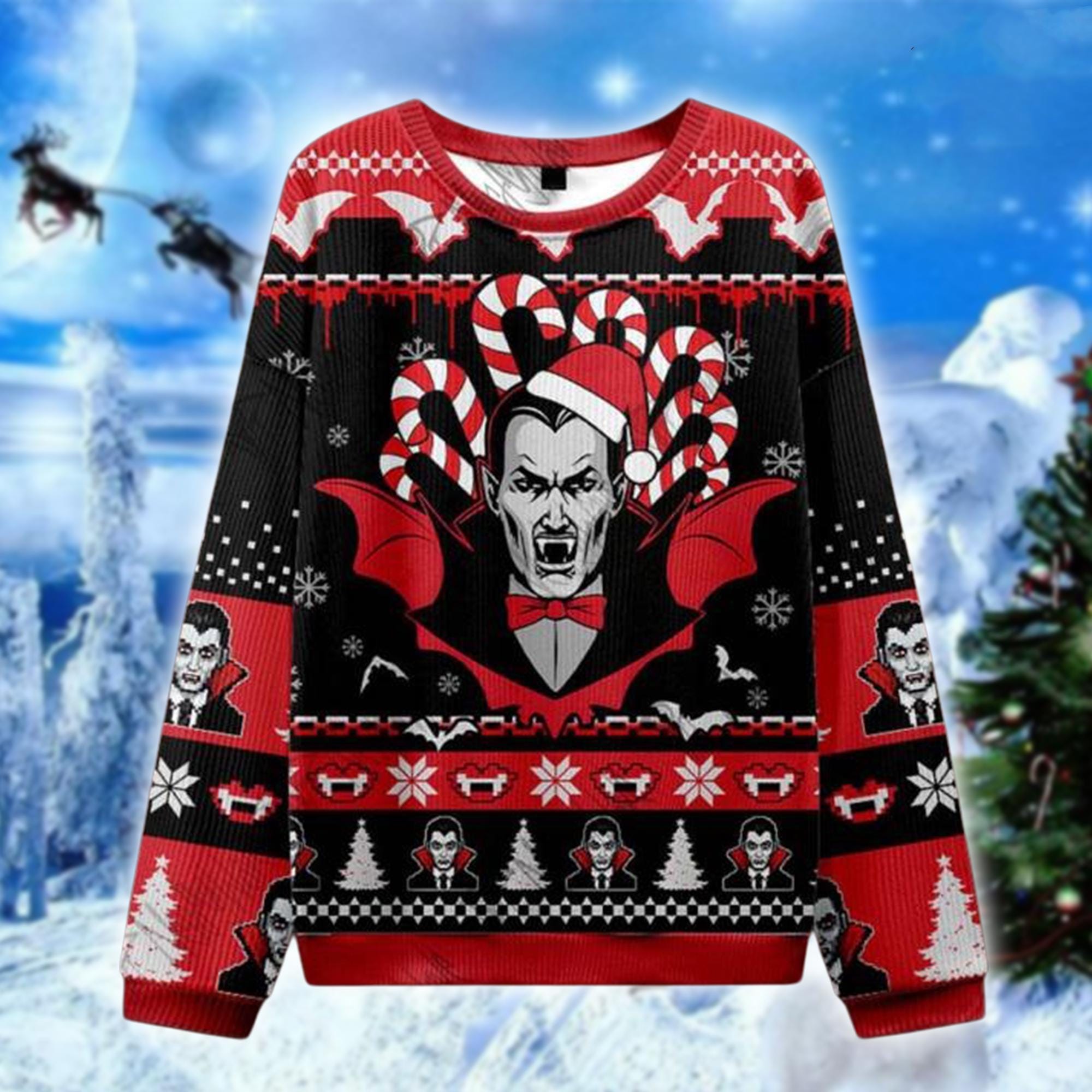 Discover Vampire Ugly Christmas Sweater, Gothic Dracula Santa Sweatshirt, Funny Horror Holiday Sweater, Unisex Halloween Xmas Gift Top