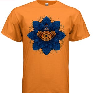 Third Eye Lotus Shirt – Spiritual Enlightenment Tee in Orange & Blue