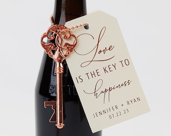 25 Key Bottle Opener Wedding Favor (Rose Gold), Key Bottle Openers Keychains, Key Wedding Favors, Custom Tags