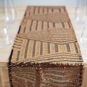 Gold Sequin Table Runner Black Art Deco Geometric Fabric, Gatsby Theme ...