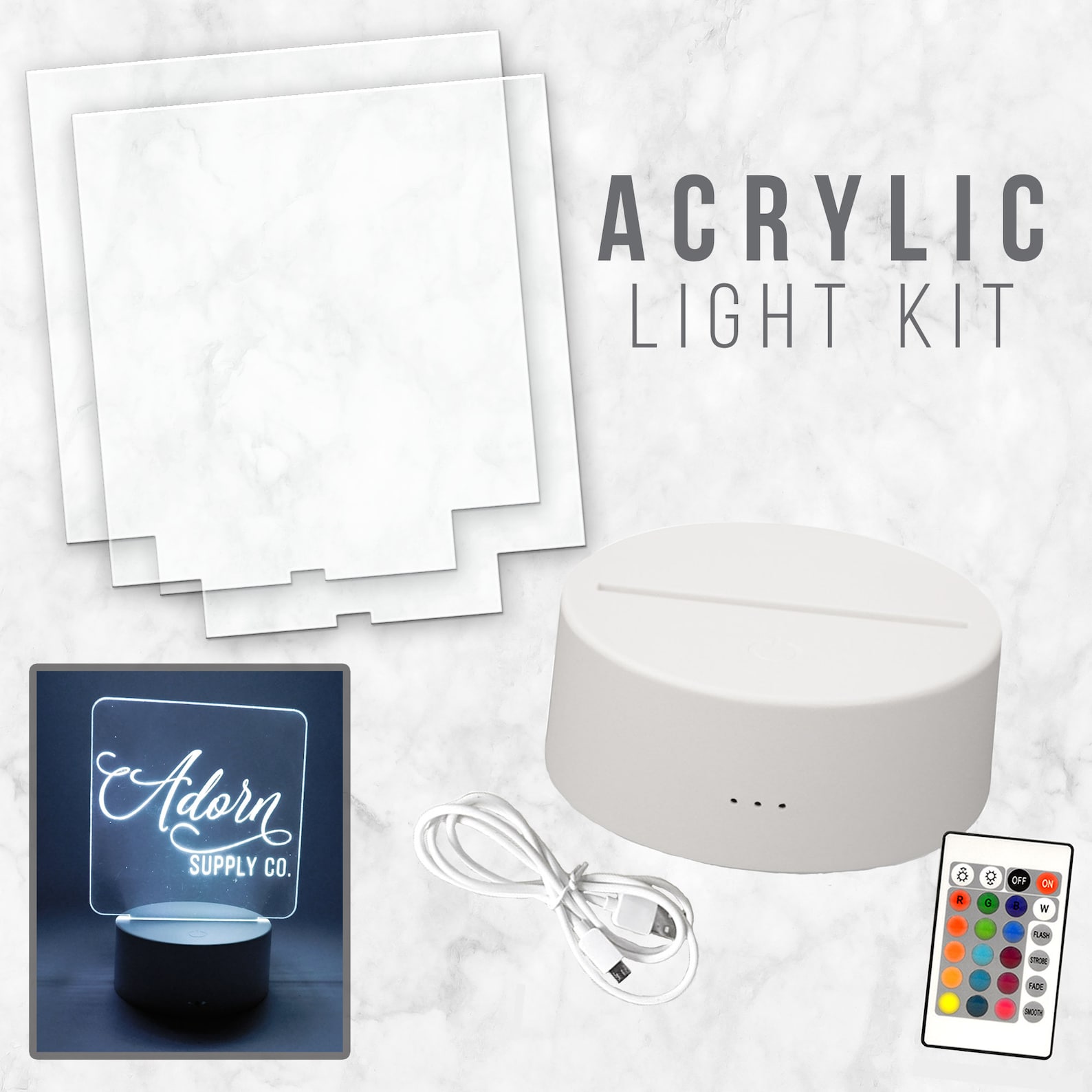 LED Light Base With 2 Blank Acrylic Insert white DIY Kit Etsy