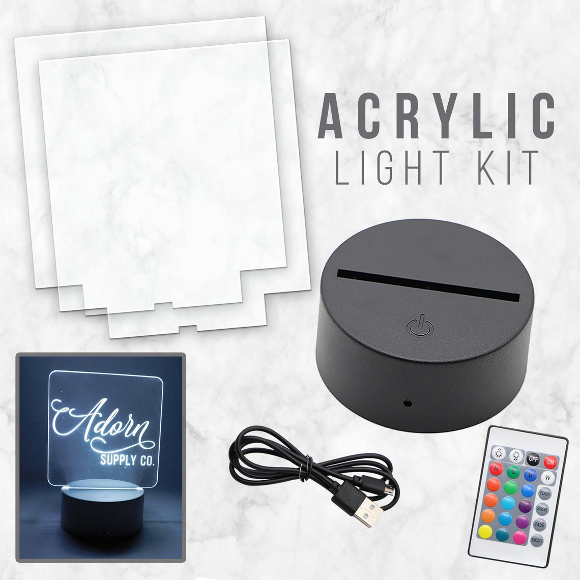 LED Light Base with 2 Blank Acrylic Insert Black DIY Kit Etsy