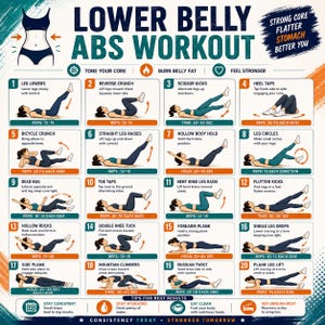 Lower Belly Workout Printable PDF | Flat Stomach Exercise Chart | Lower Abs Workout Poster | Core Strength Training Guide