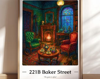 Sherlock Holmes 221B Baker Street Poster | Literary Wall Art Print | Bookish Gift Vintage Travel Style