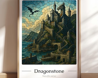 Poster del mosaico della Casa del Drago di Pietra del Drago / Stampa artistica fantasy Targaryen Download digitale