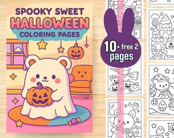 Spooky Sweet Halloween Coloring Book | | Coloring Book for Kids & Adults – 10+2 Pages | PDF + PNG Instant Download